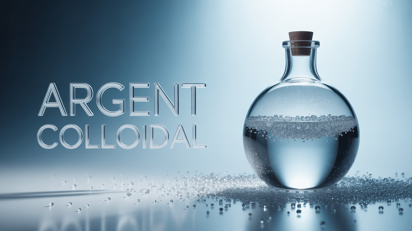 Bouteille de liquide argent colloidal étincelant