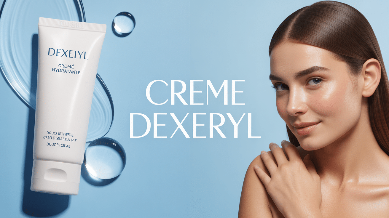 Crème hydratante Dexeryl sur fond bleu