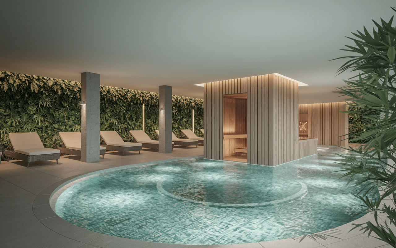 Intérieur spa Obernai avec bassins et saunas