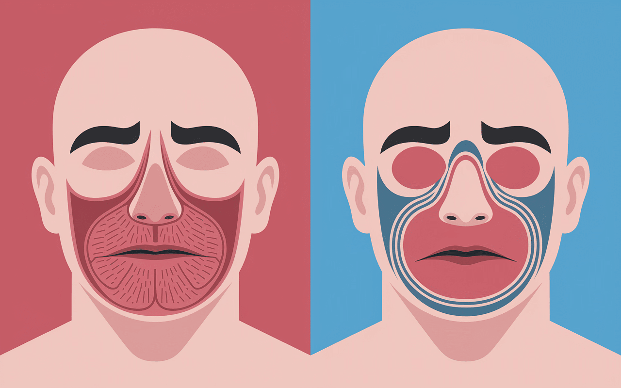 Illustration coupe transversale nez congestionné et normal