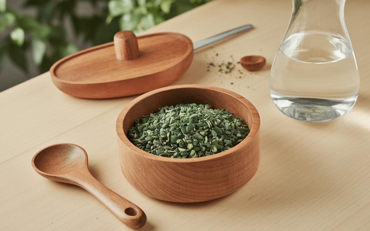 Mélange d'argile verte pâte, bol et cuillère