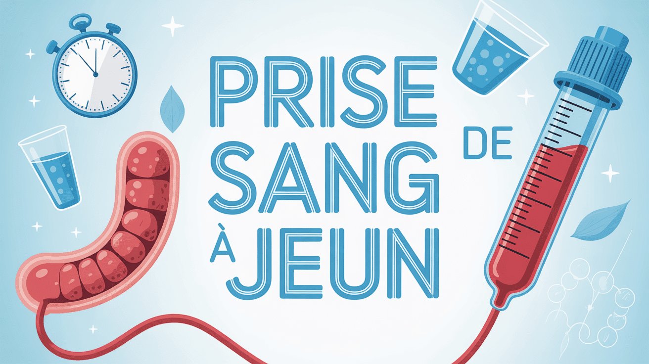 Illustration seringue et tube de prise de sang avec éléments de jeûne