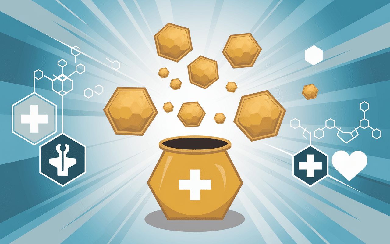 Molécules et symboles médicaux autour du miel de manuka
