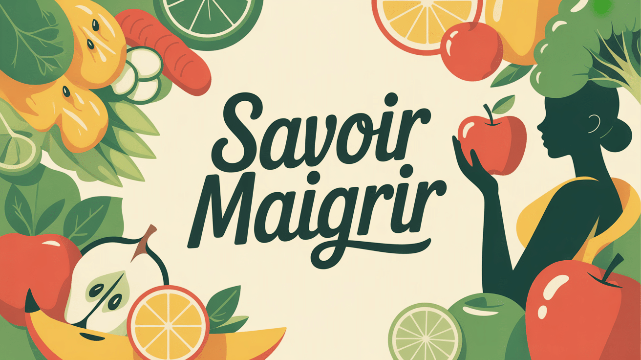 Balance et aliments sains avec silhouette stylisée, Savoir Maigrir