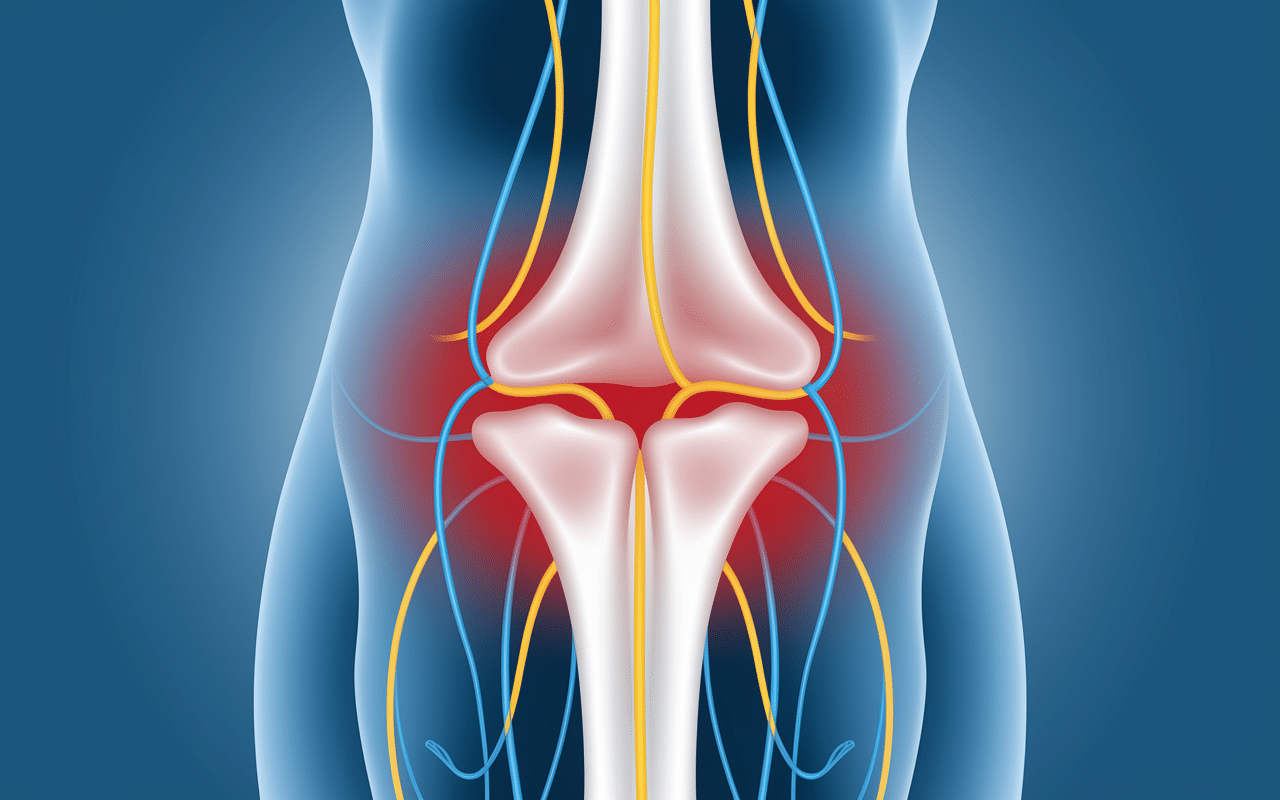 Schéma anatomique du genou avec inflammation