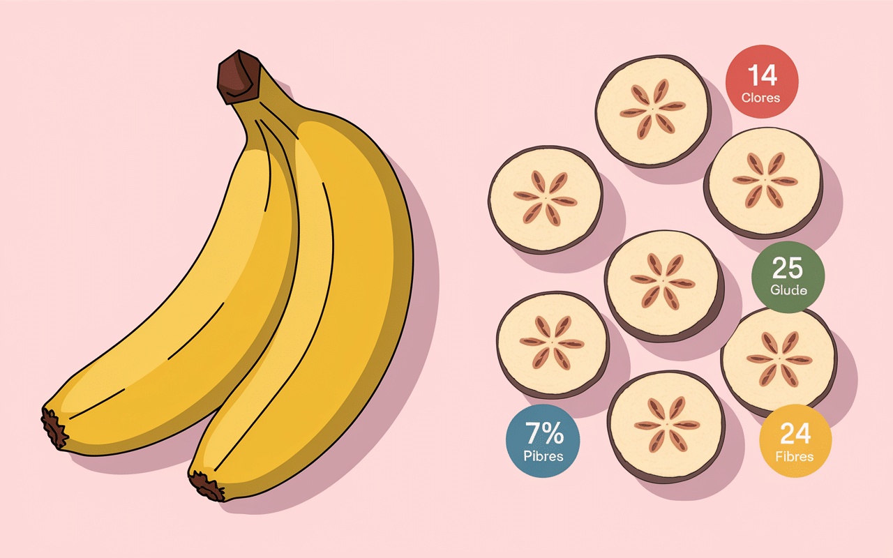 banane fraîche et séchée avec icônes nutritionnelles