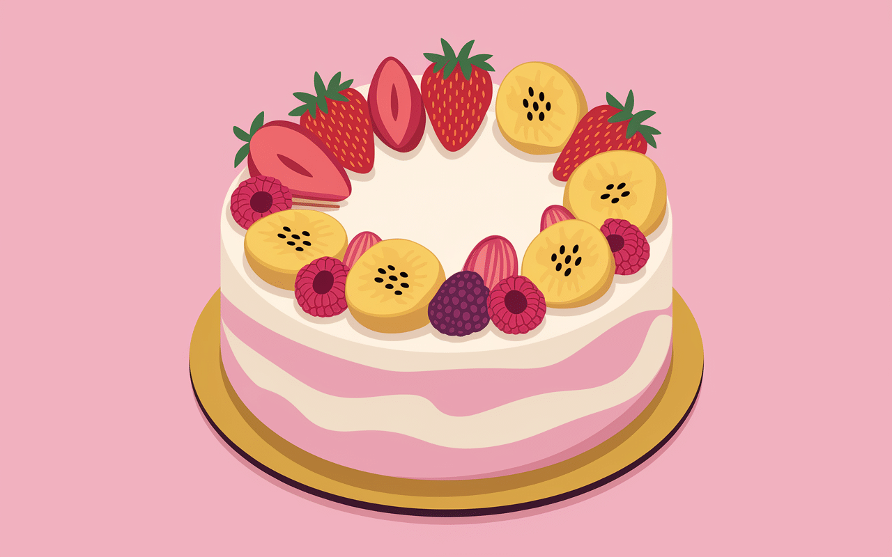 Gâteau décoré fruits et yaourt nature
