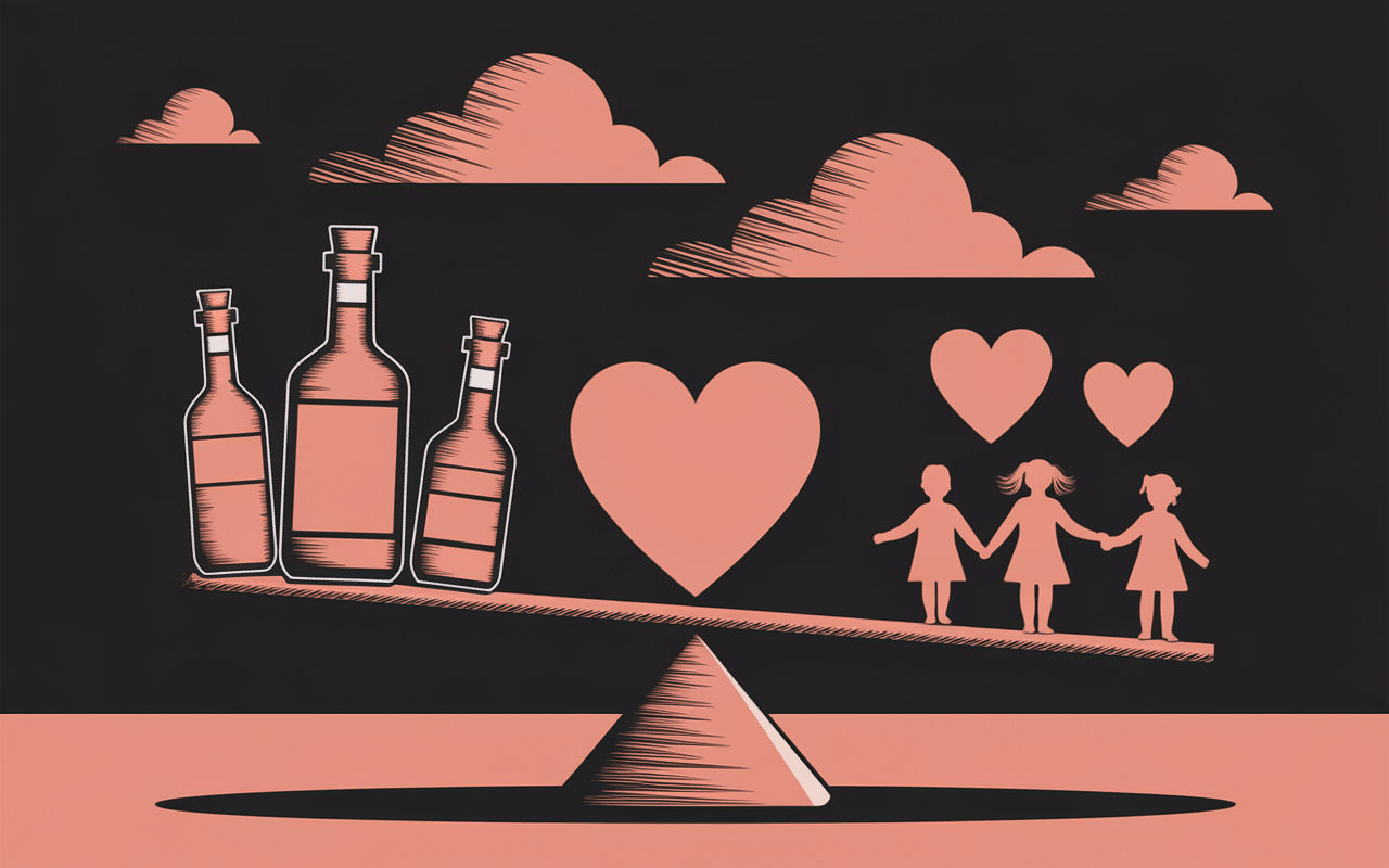 Balance déséquilibrée entre alcool et famille
