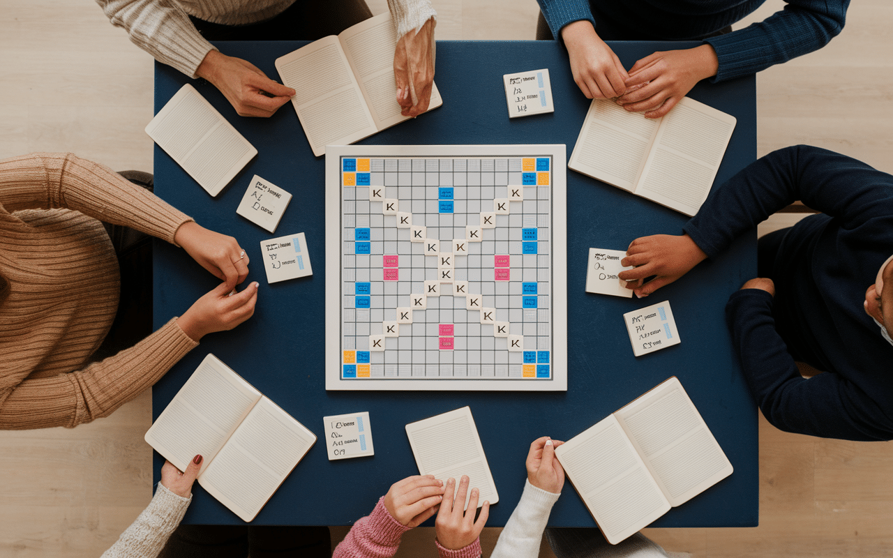 Scene Scrabble avec lettre K et petit bac