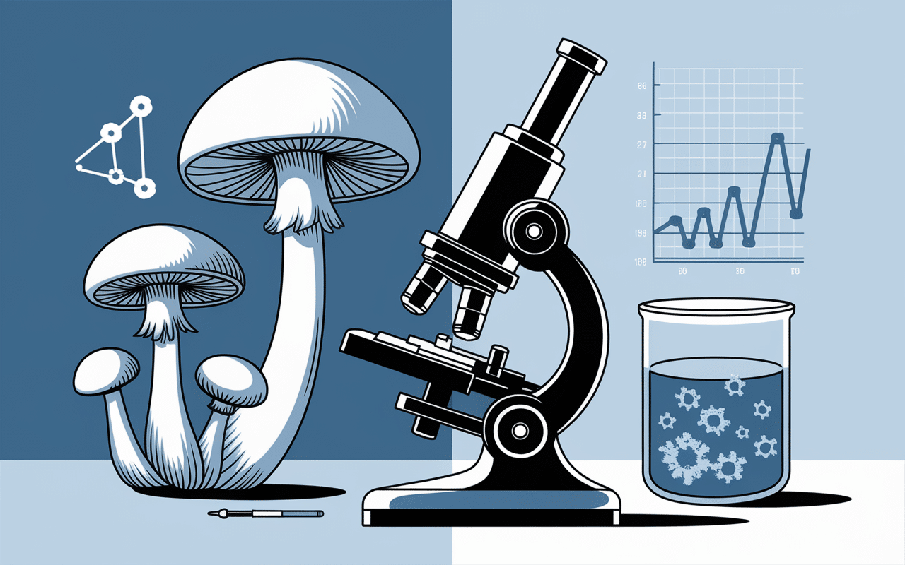 Illustration de l'efficacité scientifique de Lignosus avec microscope et champignons