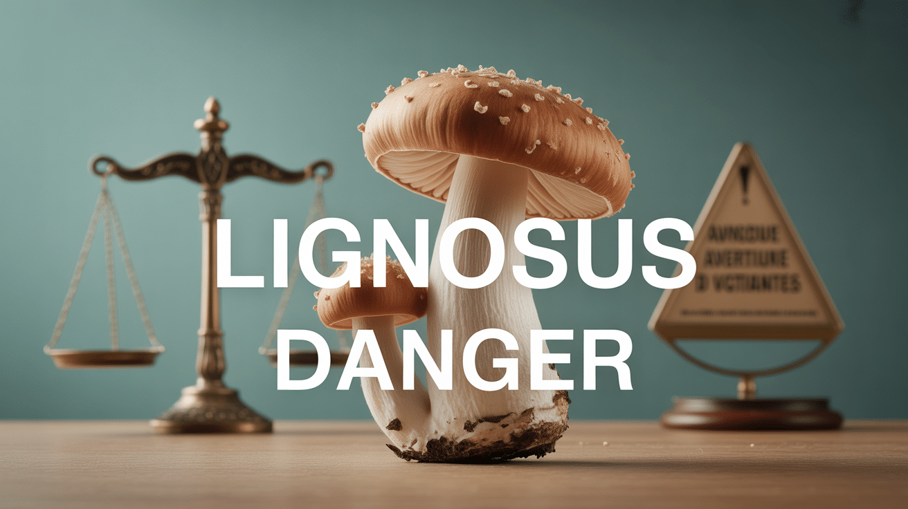 Champignon stylisé en poumon avec balance de justice