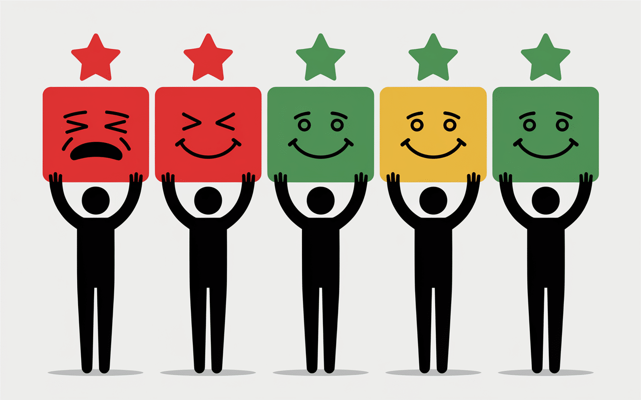 silhouettes humaines avec panneaux d'évaluation de Nourix