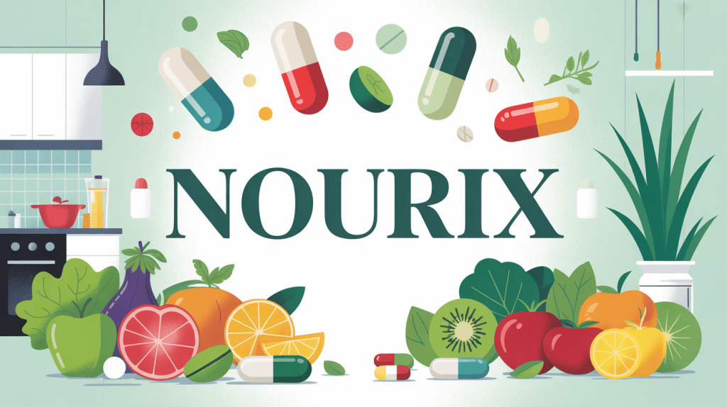 gélules et pilules Nutrients avec balance et fruits pour santé