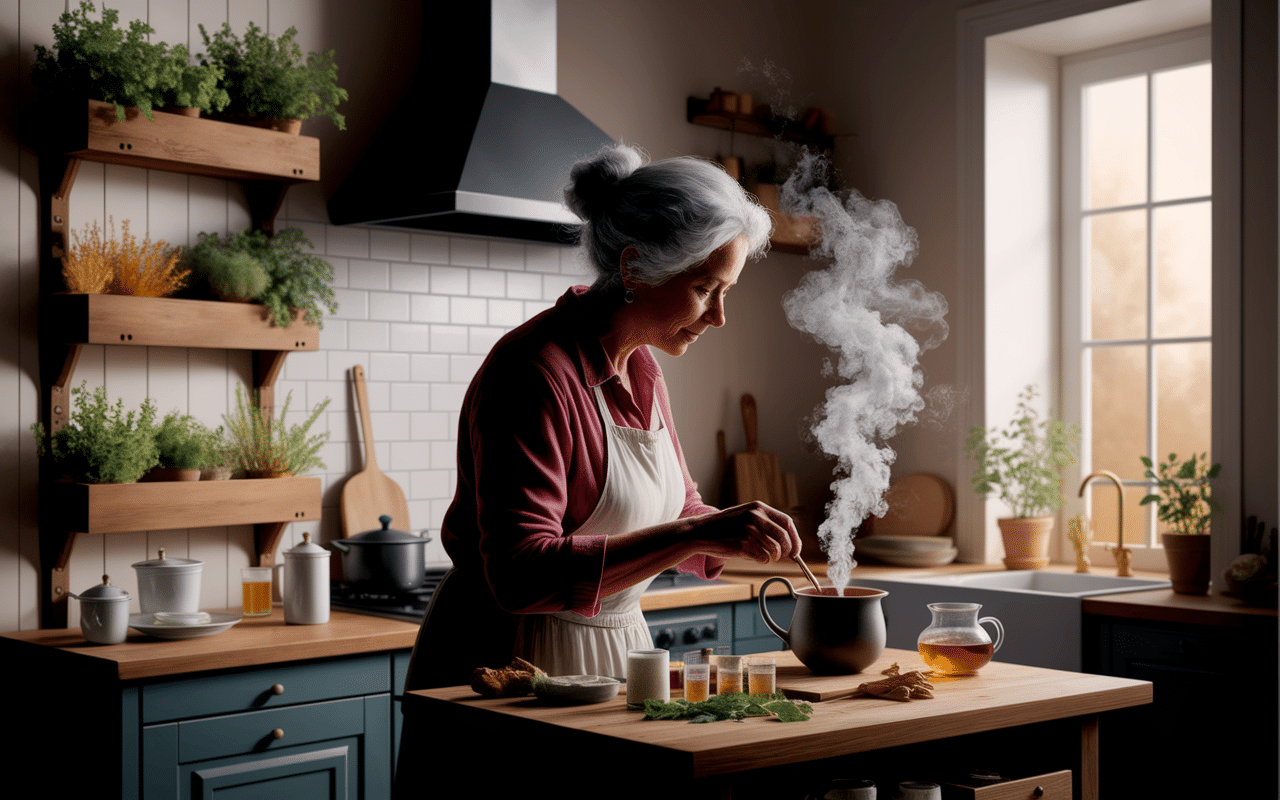 Grand-mère préparant tisane