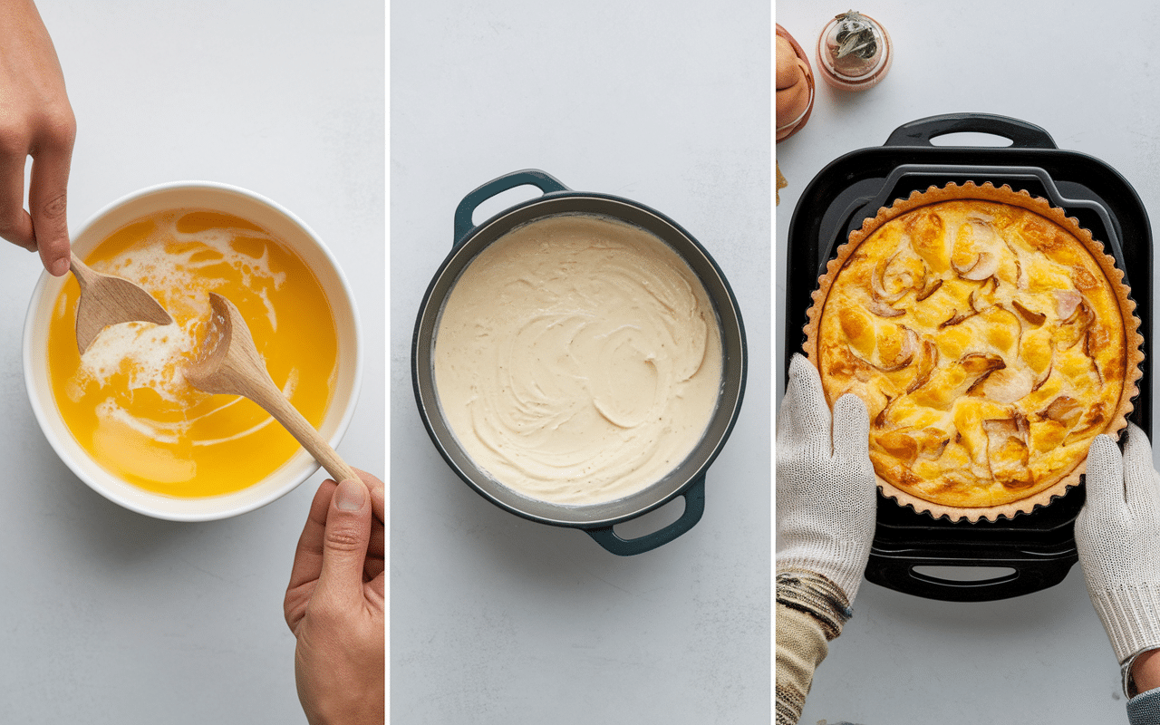 Étapes de préparation de la quiche sans pâte au thon légère