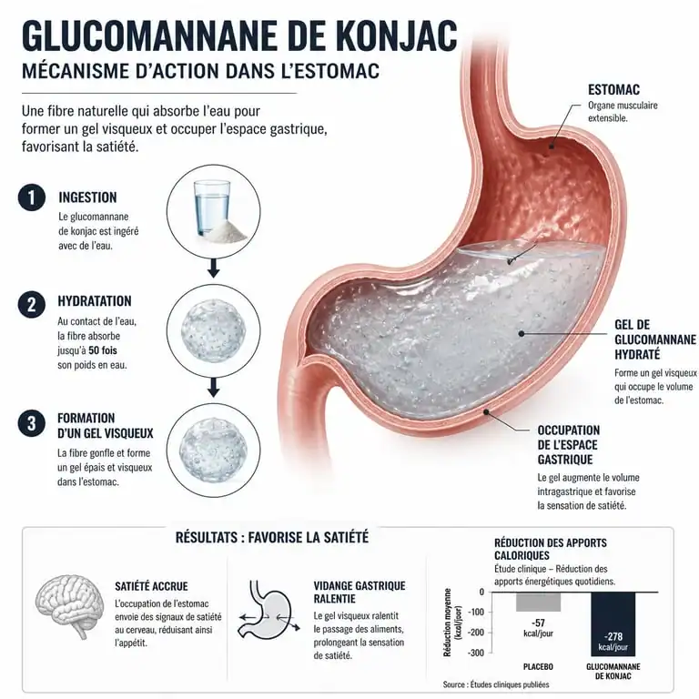 Mécanisme d'action du glucomannane de konjac comme coupe-faim naturel