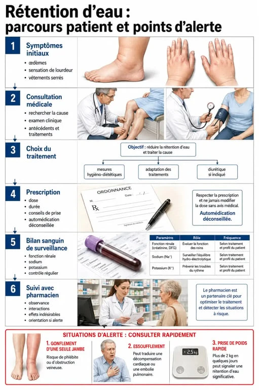 Rétention d’eau médicament efficace avec ordonnance : parcours patient du symptôme à la prescription et au suivi